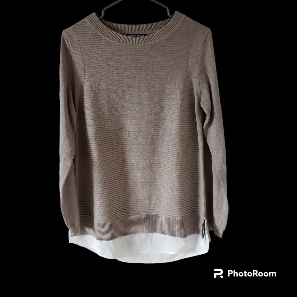 Hilary Radley Tan Sweater Faux Shirt Underneath Medium